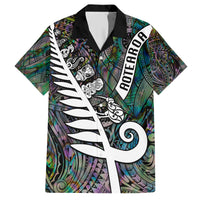 Personalized New Zealand Family Matching Short Sleeve Bodycon Dress and Hawaiian Shirt Aotearoa Symbols With Silver Fern LT03 Dad's Shirt - Short Sleeve Black - Polynesian Pride