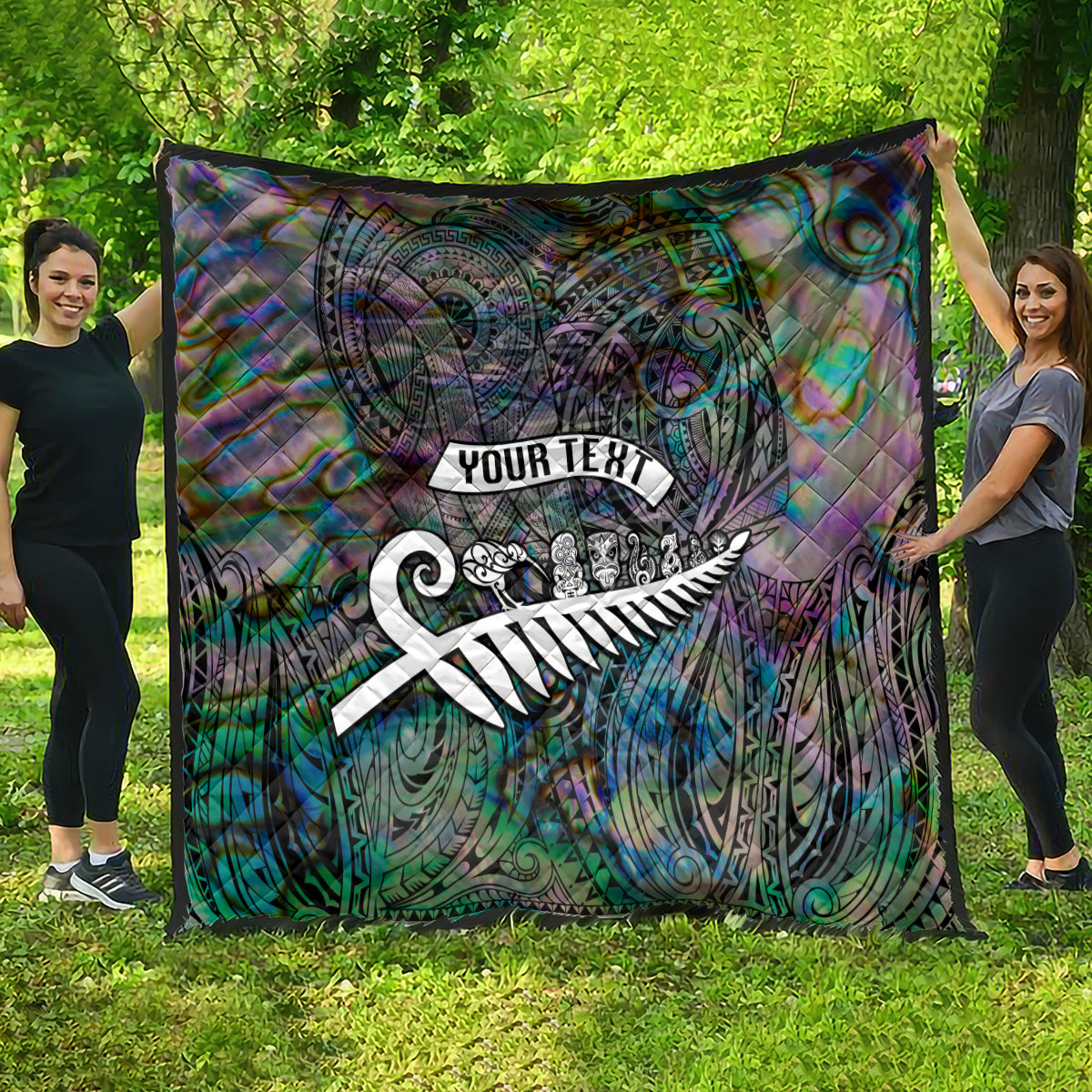 Personalized New Zealand Quilt Aotearoa Symbols With Silver Fern LT03 - Polynesian Pride