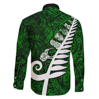 New Zealand Family Matching Off Shoulder Long Sleeve Dress and Hawaiian Shirt Silver Fern and Maori Symbols Papua Shell Green Style LT03 - Polynesian Pride