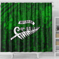 New Zealand Shower Curtain Silver Fern and Maori Symbols Papua Shell Green Style LT03 - Polynesian Pride