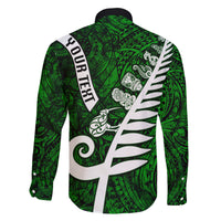 Personalized New Zealand Family Matching Off Shoulder Long Sleeve Dress and Hawaiian Shirt Silver Fern and Maori Symbols Papua Shell Green Style LT03 - Polynesian Pride