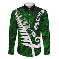 Personalized New Zealand Family Matching Summer Maxi Dress and Hawaiian Shirt Silver Fern and Maori Symbols Papua Shell Green Style LT03 Dad's Shirt - Long Sleeve Green - Polynesian Pride