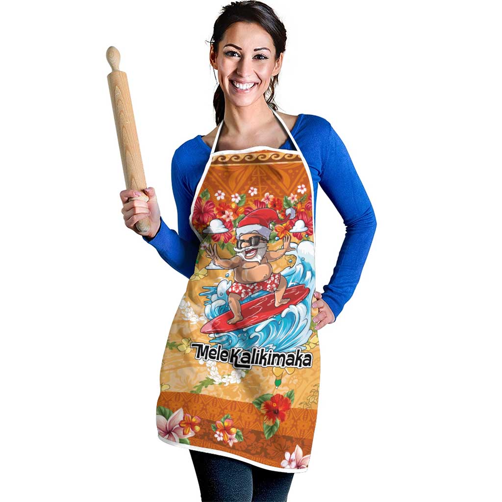 Hawaii Mele Kalikimaka Apron Funny Santa Claus Surfing on Tropical Plants - Polynesian Pride