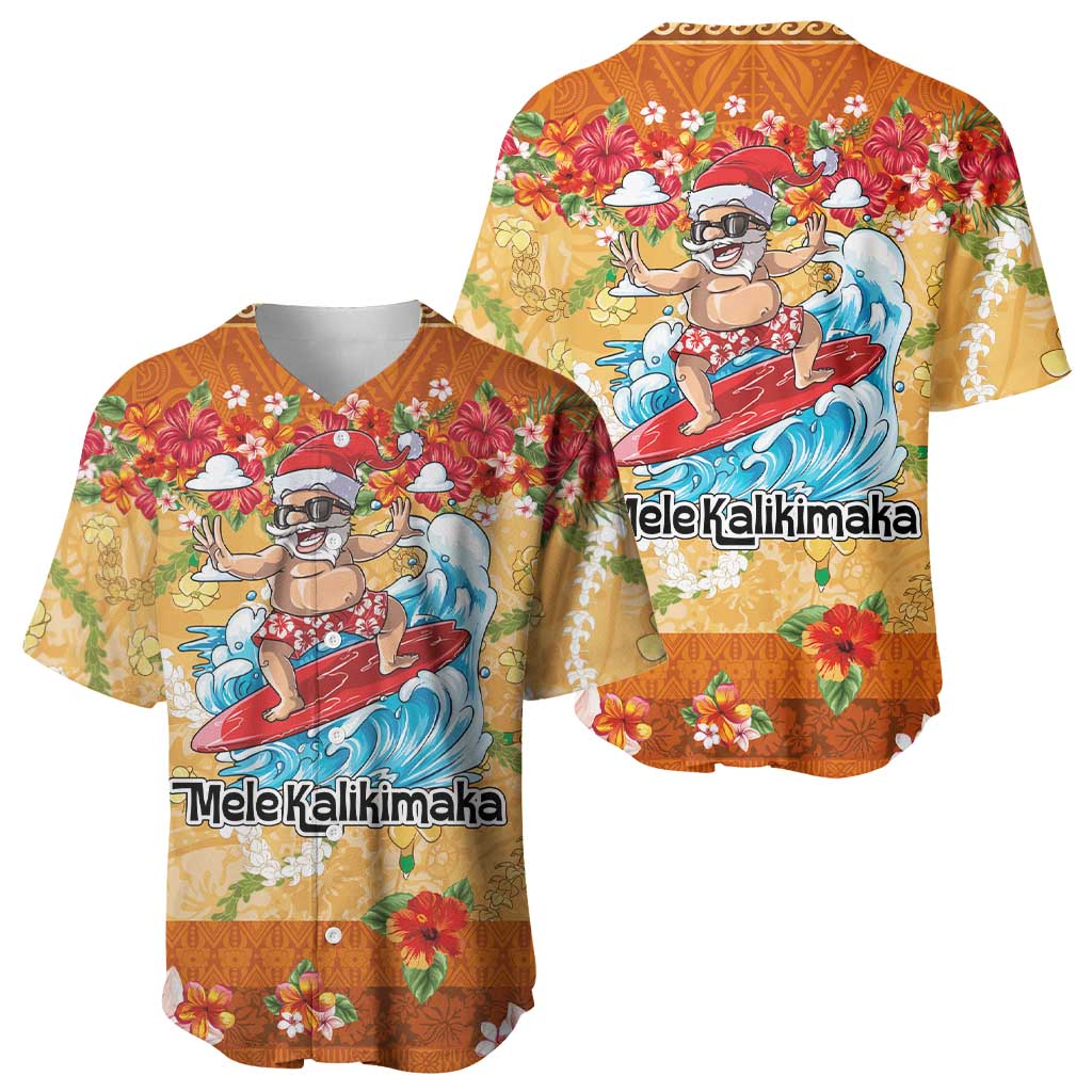 Hawaii Mele Kalikimaka Baseball Jersey Funny Santa Claus Surfing on Tropical Plants - Polynesian Pride