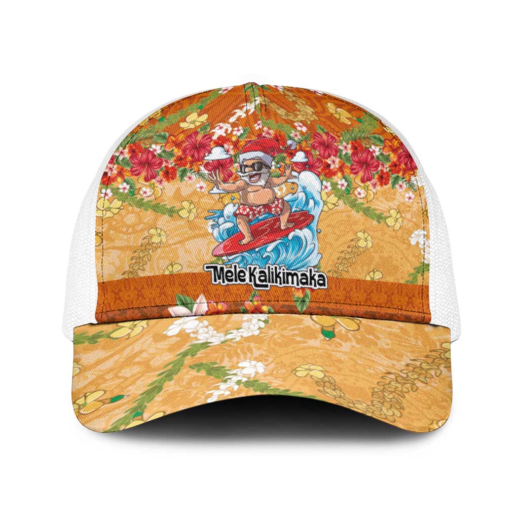 Hawaii Mele Kalikimaka Baseball Net Cap Funny Santa Claus Surfing on Tropical Plants - Polynesian Pride