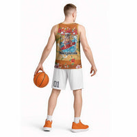 Hawaii Mele Kalikimaka Basketball Jersey Funny Santa Claus Surfing on Tropical Plants LT03 - Polynesian Pride
