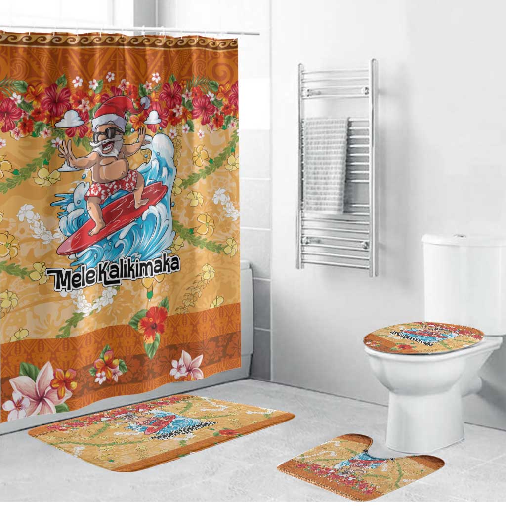 Hawaii Mele Kalikimaka Bathroom Set Funny Santa Claus Surfing on Tropical Plants LT03 Bathroom Set (4 pcs) Multicolor - Polynesian Pride