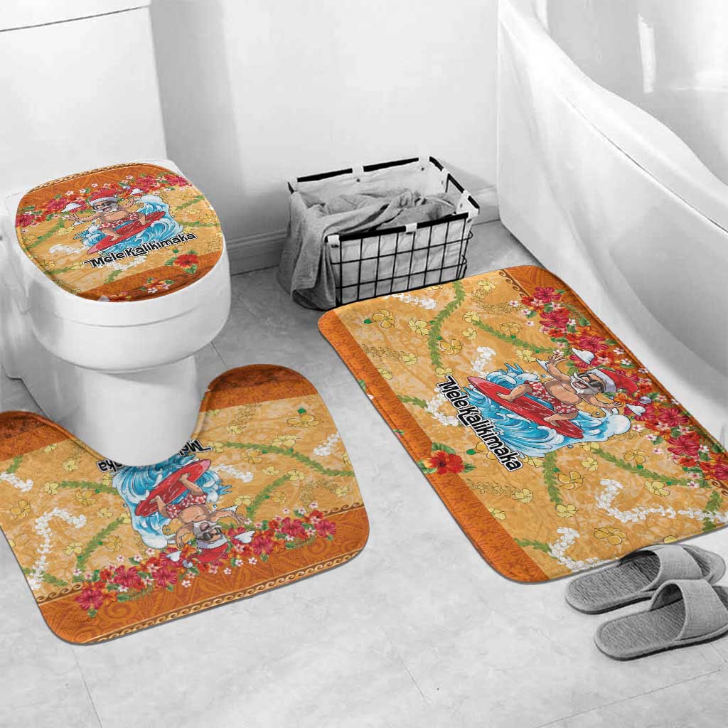 Hawaii Mele Kalikimaka Bathroom Set Funny Santa Claus Surfing on Tropical Plants LT03 Mat Set Only (3 pcs) One Size Multicolor - Polynesian Pride