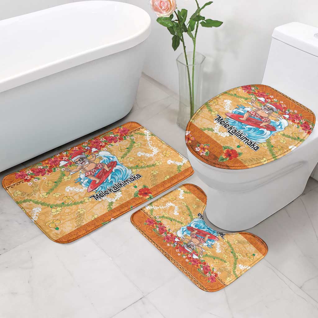 Hawaii Mele Kalikimaka Bathroom Set Funny Santa Claus Surfing on Tropical Plants LT03 - Polynesian Pride