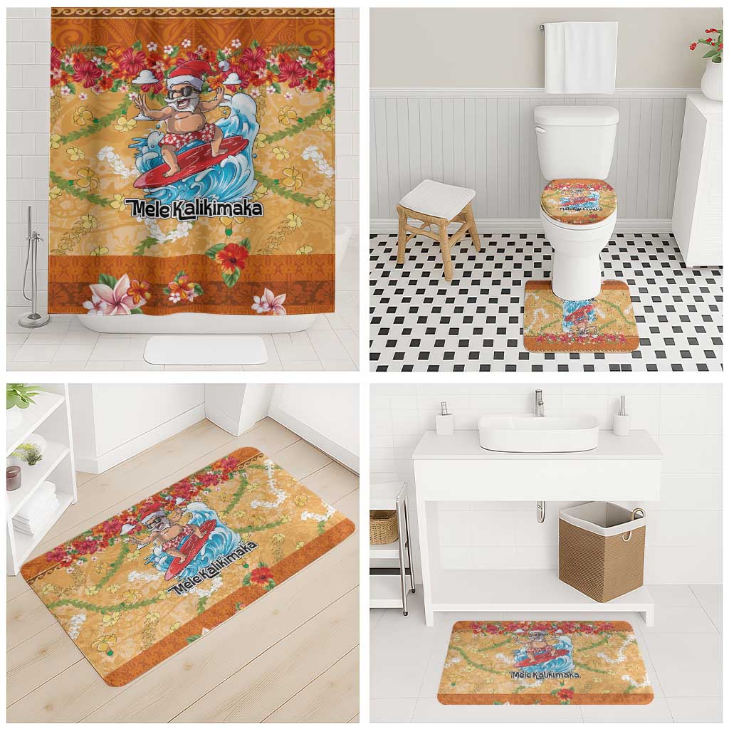 Hawaii Mele Kalikimaka Bathroom Set Funny Santa Claus Surfing on Tropical Plants LT03 - Polynesian Pride