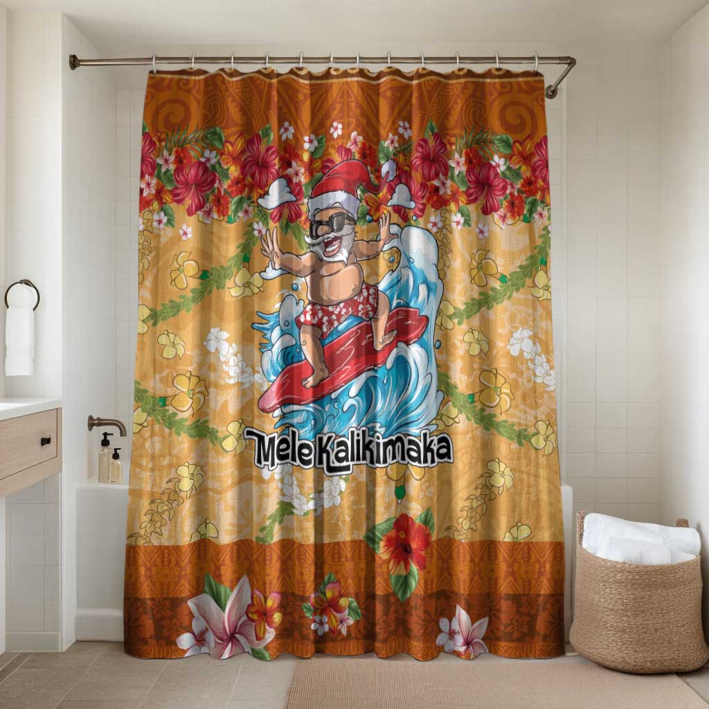 Hawaii Mele Kalikimaka Bathroom Set Funny Santa Claus Surfing on Tropical Plants LT03 Shower Curtain Only Multicolor - Polynesian Pride