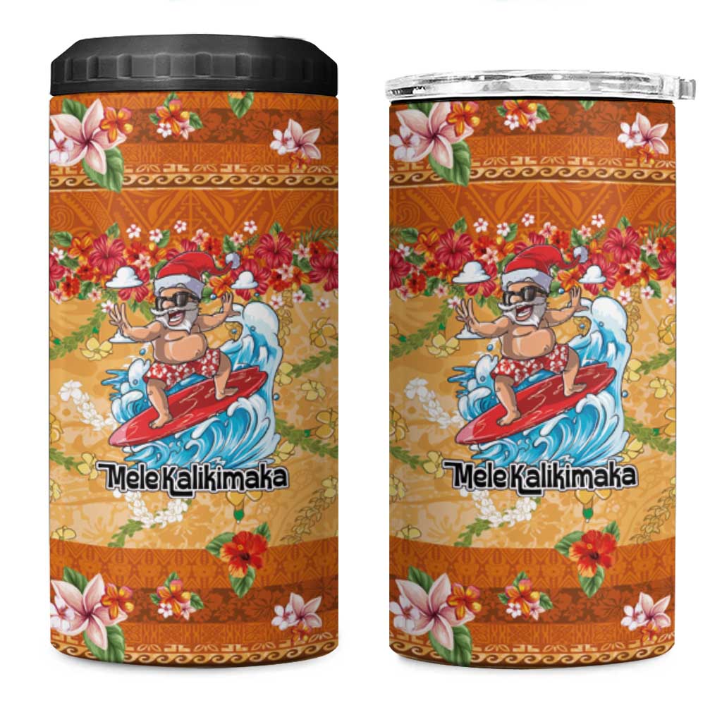 Hawaii Mele Kalikimaka 4 in 1 Can Cooler Tumbler Funny Santa Claus Surfing on Tropical Plants LT03 One Size: 16 oz Multicolor - Polynesian Pride