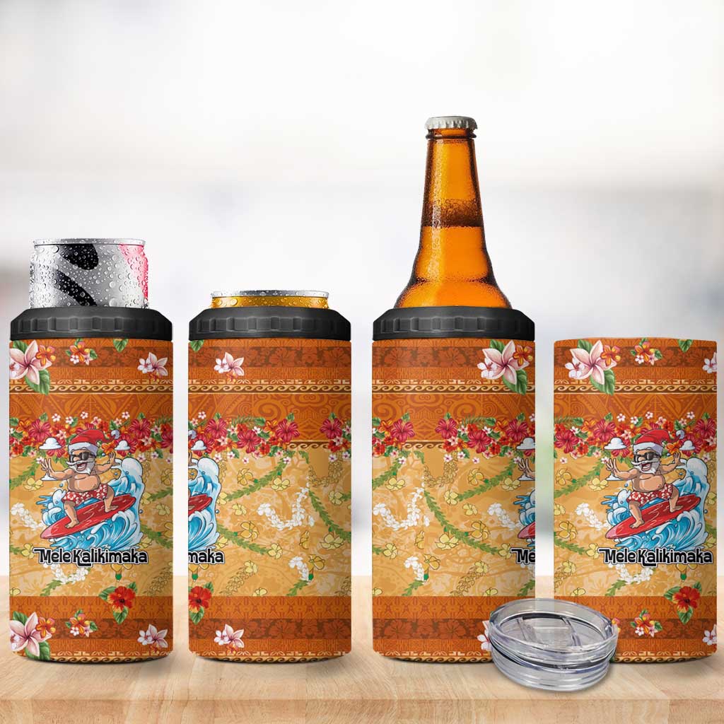 Hawaii Mele Kalikimaka 4 in 1 Can Cooler Tumbler Funny Santa Claus Surfing on Tropical Plants LT03 - Polynesian Pride