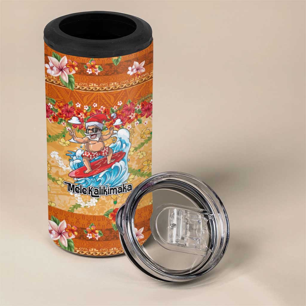 Hawaii Mele Kalikimaka 4 in 1 Can Cooler Tumbler Funny Santa Claus Surfing on Tropical Plants LT03 - Polynesian Pride