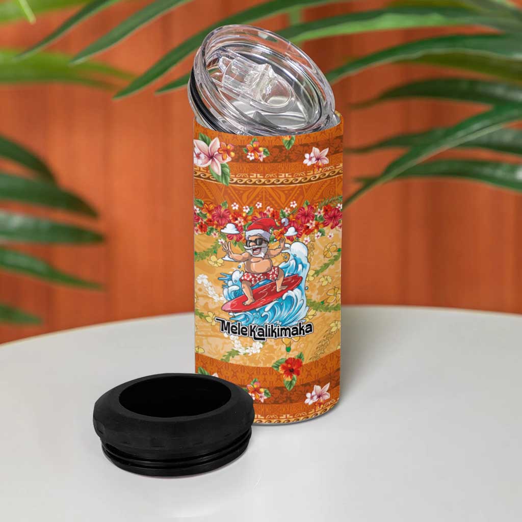 Hawaii Mele Kalikimaka 4 in 1 Can Cooler Tumbler Funny Santa Claus Surfing on Tropical Plants LT03 - Polynesian Pride