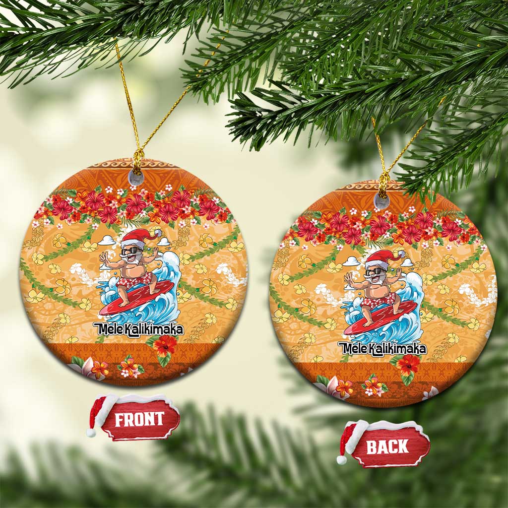 Hawaii Mele Kalikimaka Ceramic Ornament Funny Santa Claus Surfing on Tropical Plants - Polynesian Pride
