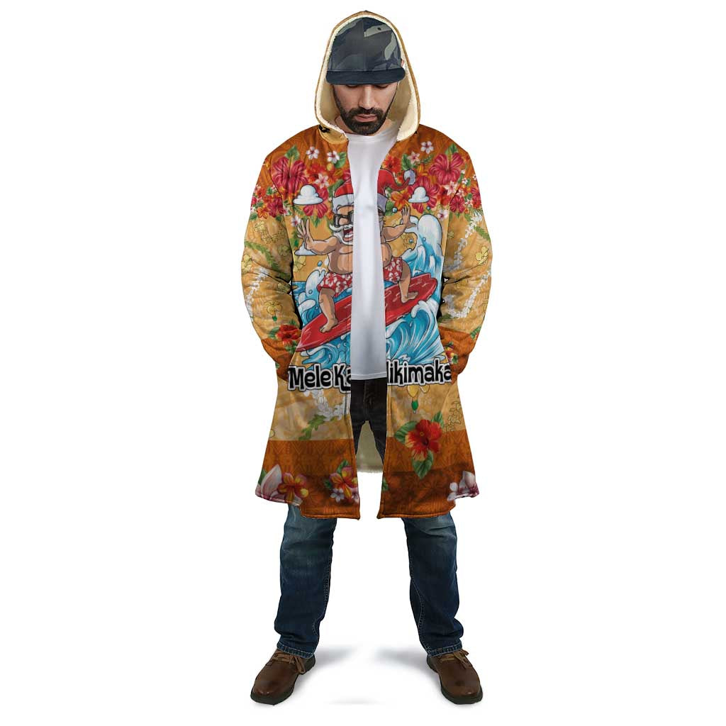 Hawaii Mele Kalikimaka Cloak Funny Santa Claus Surfing on Tropical Plants - Polynesian Pride