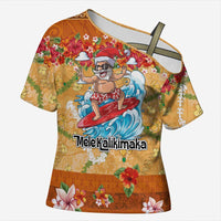 Hawaii Mele Kalikimaka Cross Shoulder Shirt Funny Santa Claus Surfing on Tropical Plants LT03 Female Multicolor - Polynesian Pride