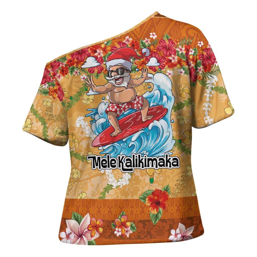 Hawaii Mele Kalikimaka Cross Shoulder Shirt Funny Santa Claus Surfing on Tropical Plants LT03 - Polynesian Pride