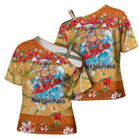 Hawaii Mele Kalikimaka Cross Shoulder Shirt Funny Santa Claus Surfing on Tropical Plants LT03 - Polynesian Pride
