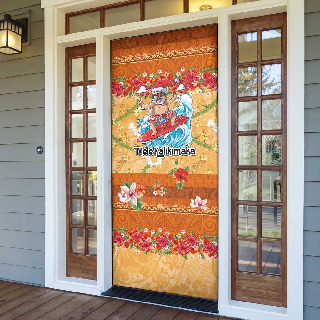 Hawaii Mele Kalikimaka Door Cover Funny Santa Claus Surfing on Tropical Plants LT03 - Polynesian Pride