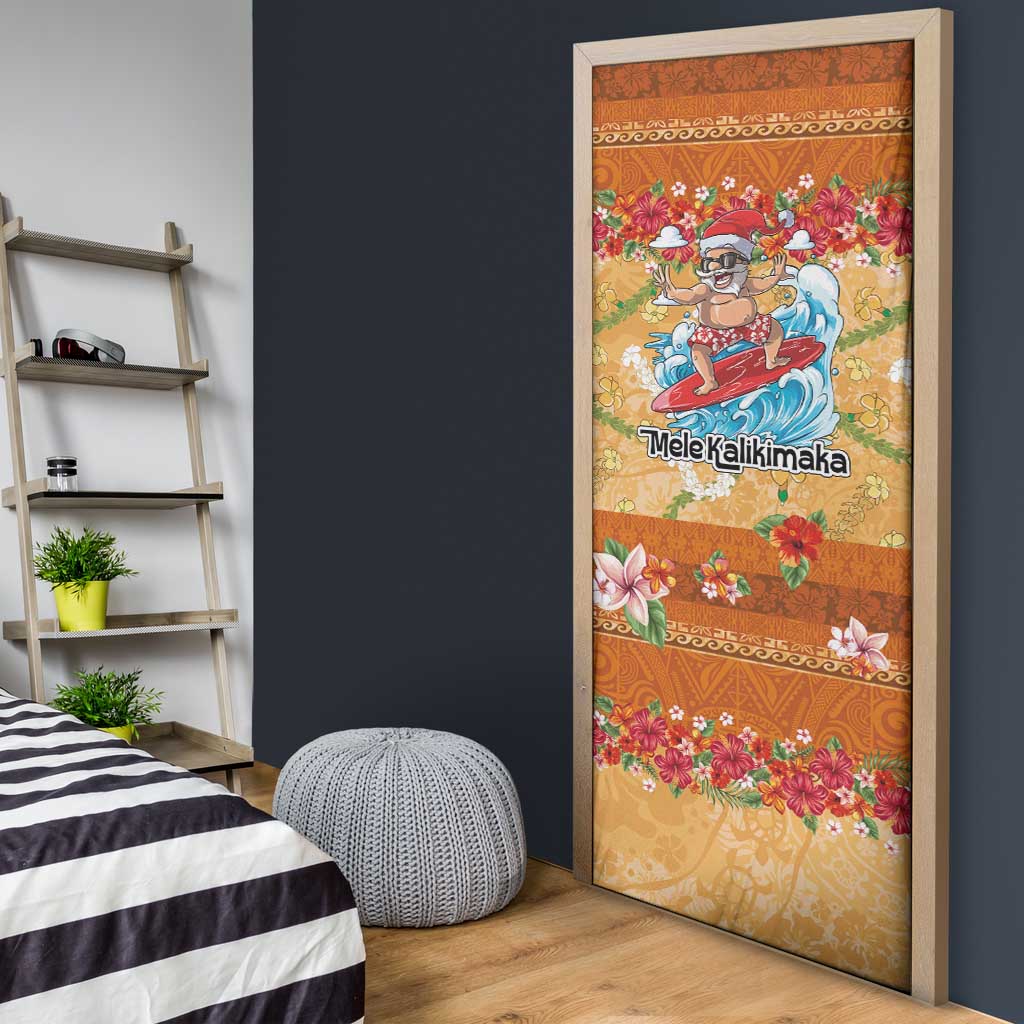 Hawaii Mele Kalikimaka Door Cover Funny Santa Claus Surfing on Tropical Plants LT03 - Polynesian Pride