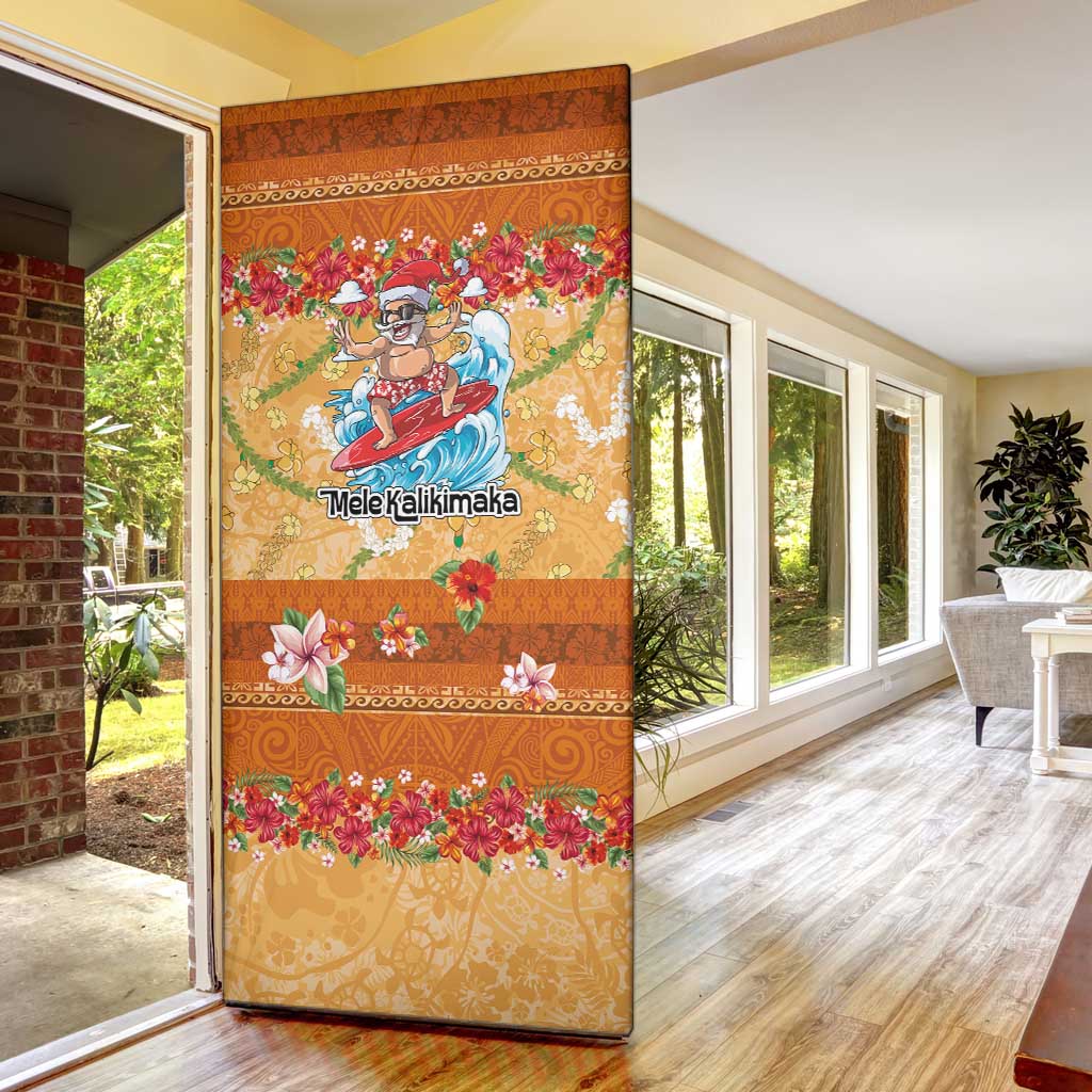 Hawaii Mele Kalikimaka Door Cover Funny Santa Claus Surfing on Tropical Plants LT03 - Polynesian Pride