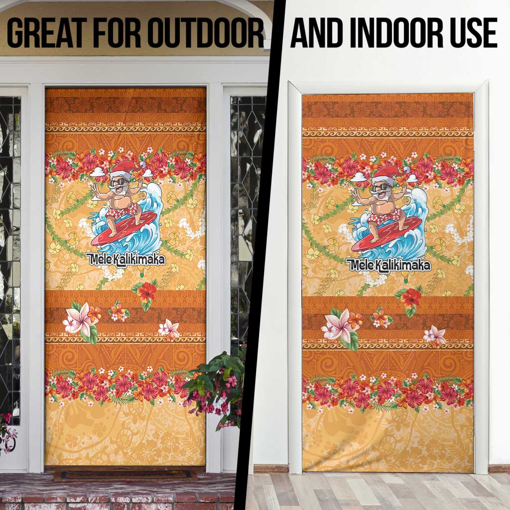 Hawaii Mele Kalikimaka Door Cover Funny Santa Claus Surfing on Tropical Plants LT03 - Polynesian Pride
