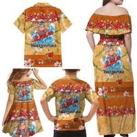 Hawaii Mele Kalikimaka Family Matching Off Shoulder Maxi Dress and Hawaiian Shirt Funny Santa Claus Surfing on Tropical Plants LT03 - Polynesian Pride