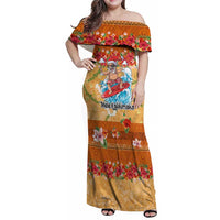Hawaii Mele Kalikimaka Family Matching Off Shoulder Maxi Dress and Hawaiian Shirt Funny Santa Claus Surfing on Tropical Plants LT03 Mom's Dress Multicolor - Polynesian Pride