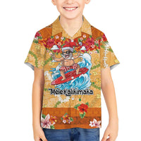 Hawaii Mele Kalikimaka Family Matching Off Shoulder Maxi Dress and Hawaiian Shirt Funny Santa Claus Surfing on Tropical Plants LT03 Son's Shirt Multicolor - Polynesian Pride