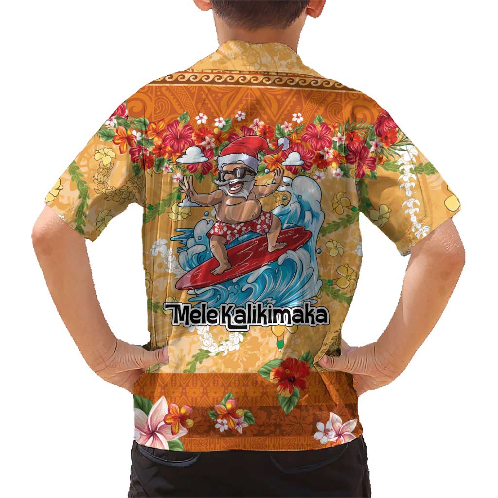 Hawaii Mele Kalikimaka Family Matching Off Shoulder Short Dress and Hawaiian Shirt Funny Santa Claus Surfing on Tropical Plants LT03 - Polynesian Pride