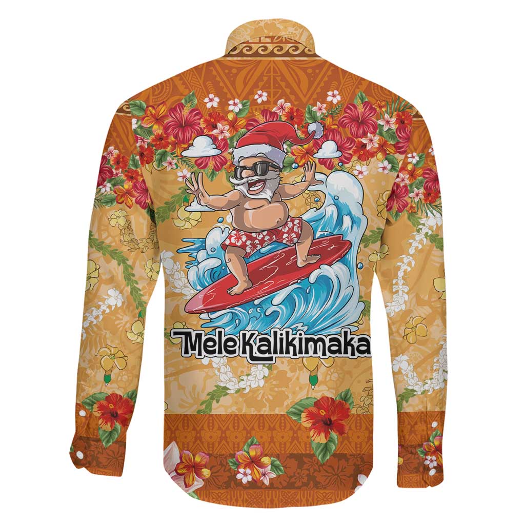 Hawaii Mele Kalikimaka Family Matching Off Shoulder Short Dress and Hawaiian Shirt Funny Santa Claus Surfing on Tropical Plants LT03 - Polynesian Pride