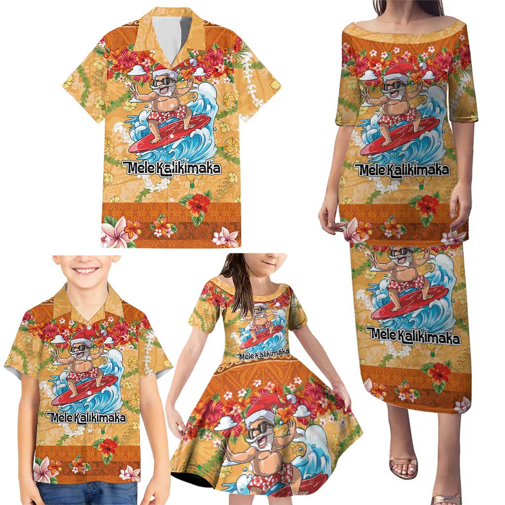 Hawaii Mele Kalikimaka Family Matching Puletasi and Hawaiian Shirt Funny Santa Claus Surfing on Tropical Plants LT03 - Polynesian Pride