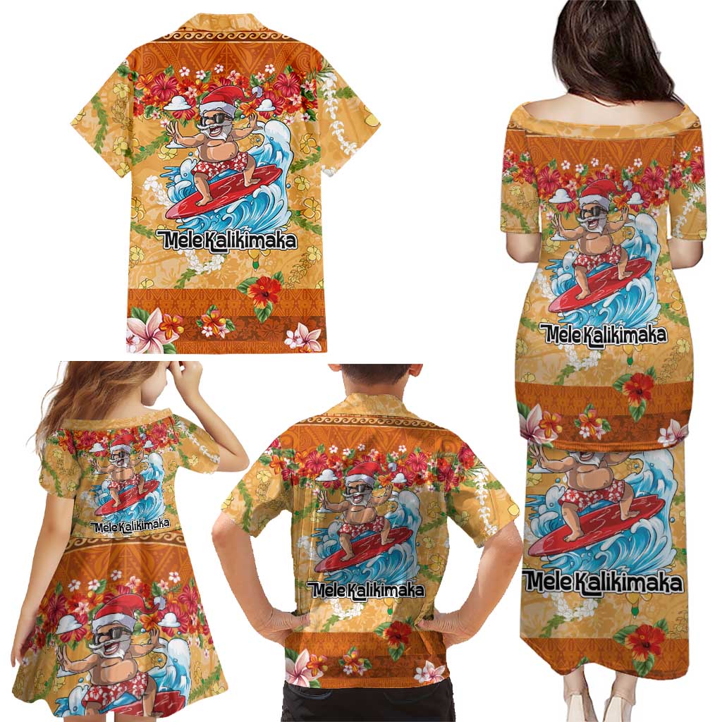 Hawaii Mele Kalikimaka Family Matching Puletasi and Hawaiian Shirt Funny Santa Claus Surfing on Tropical Plants LT03 - Polynesian Pride