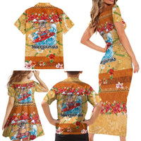 Hawaii Mele Kalikimaka Family Matching Short Sleeve Bodycon Dress and Hawaiian Shirt Funny Santa Claus Surfing on Tropical Plants LT03 - Polynesian Pride