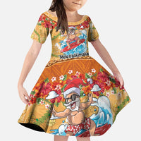 Hawaii Mele Kalikimaka Family Matching Tank Maxi Dress and Hawaiian Shirt Funny Santa Claus Surfing on Tropical Plants LT03 Daughter's Dress Multicolor - Polynesian Pride