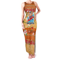 Hawaii Mele Kalikimaka Family Matching Tank Maxi Dress and Hawaiian Shirt Funny Santa Claus Surfing on Tropical Plants LT03 Mom's Dress Multicolor - Polynesian Pride