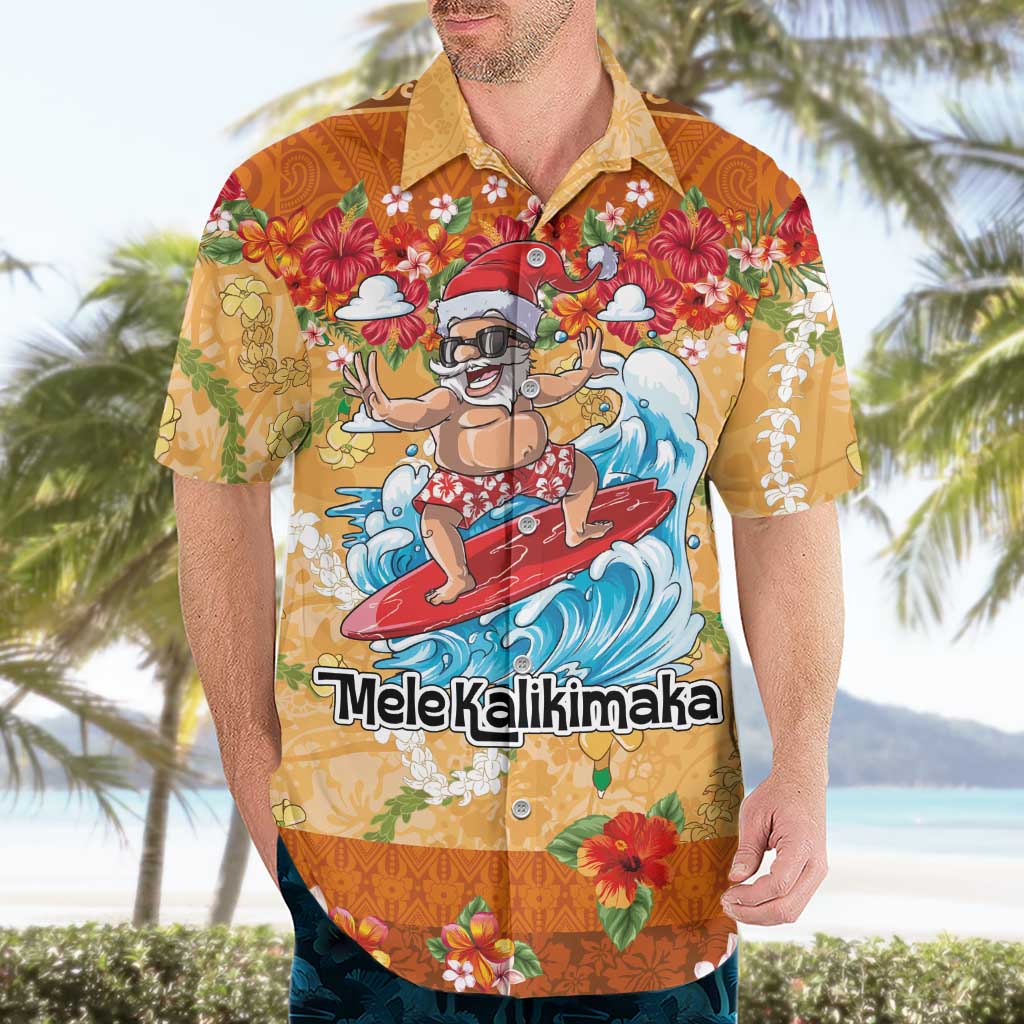 Hawaii Mele Kalikimaka Hawaiian Shirt Funny Santa Claus Surfing on Tropical Plants LT03 - Polynesian Pride