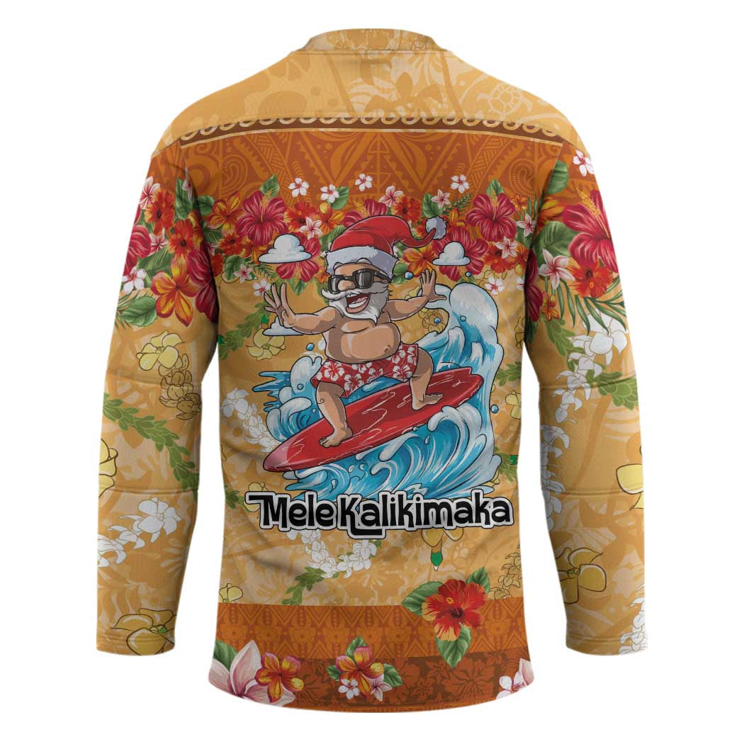 Hawaii Mele Kalikimaka Hockey Jersey Funny Santa Claus Surfing on Tropical Plants LT03 - Polynesian Pride