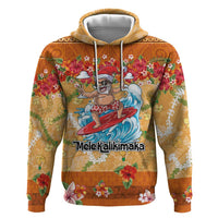 Hawaii Mele Kalikimaka Hoodie Funny Santa Claus Surfing on Tropical Plants LT03 Pullover Hoodie Multicolor - Polynesian Pride