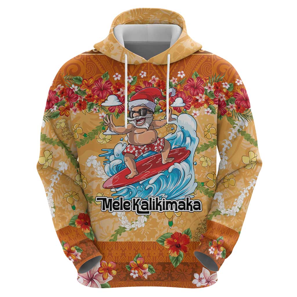 Hawaii Mele Kalikimaka Hoodie Funny Santa Claus Surfing on Tropical Plants LT03 - Polynesian Pride
