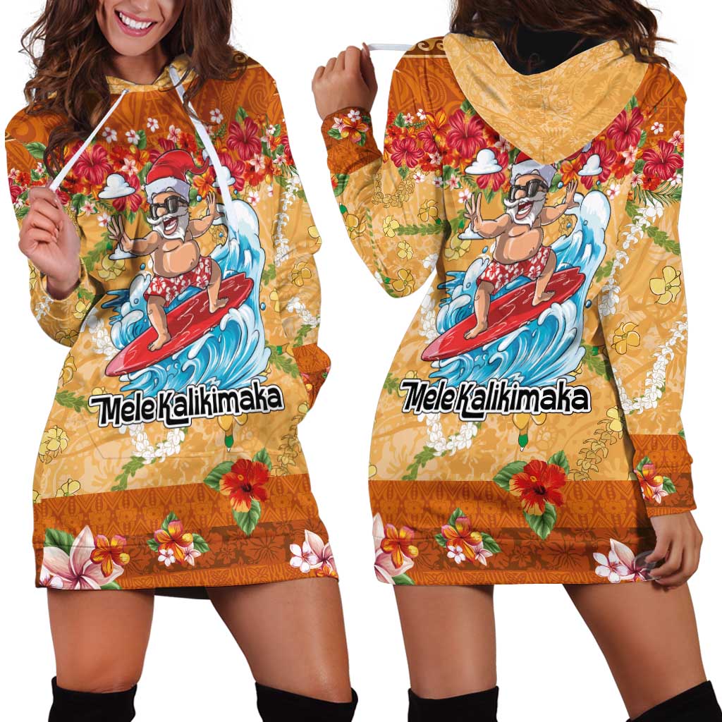 Hawaii Mele Kalikimaka Hoodie Dress Funny Santa Claus Surfing on Tropical Plants LT03 - Polynesian Pride