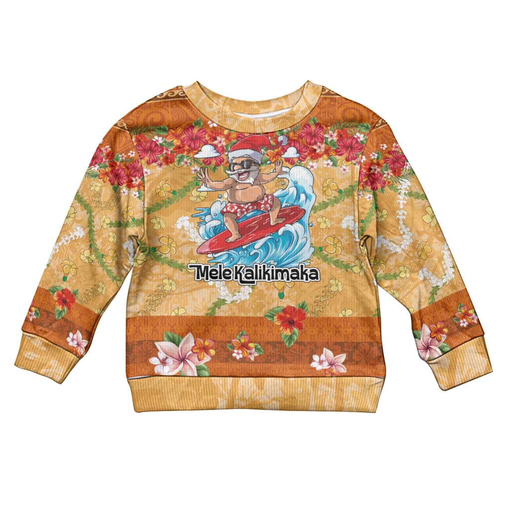Hawaii Mele Kalikimaka Kid Ugly Christmas Sweater Funny Santa Claus Surfing on Tropical Plants LT03 Kid Multicolor - Polynesian Pride