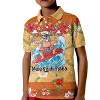 Hawaii Mele Kalikimaka Kid Polo Shirt Funny Santa Claus Surfing on Tropical Plants LT03 Kid Multicolor - Polynesian Pride