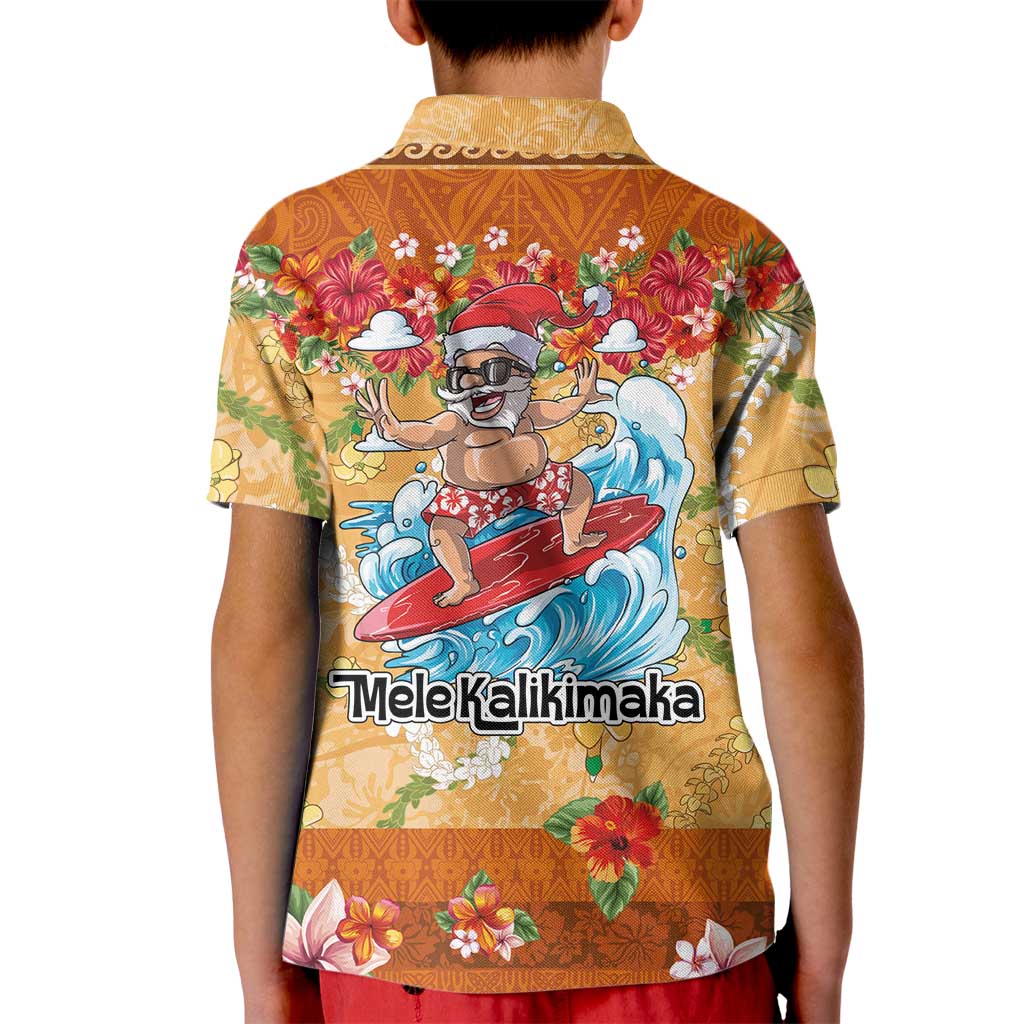 Hawaii Mele Kalikimaka Kid Polo Shirt Funny Santa Claus Surfing on Tropical Plants LT03 - Polynesian Pride
