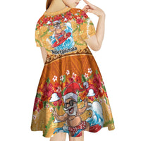 Hawaii Mele Kalikimaka Kid Short Sleeve Dress Funny Santa Claus Surfing on Tropical Plants LT03 - Polynesian Pride