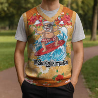 Hawaii Mele Kalikimaka Christmas Knitted V-Neck Vest Funny Santa Claus Surfing on Tropical Plants LT03 - Polynesian Pride