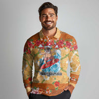 Hawaii Mele Kalikimaka Long Sleeve Polo Shirt Funny Santa Claus Surfing on Tropical Plants LT03 - Polynesian Pride