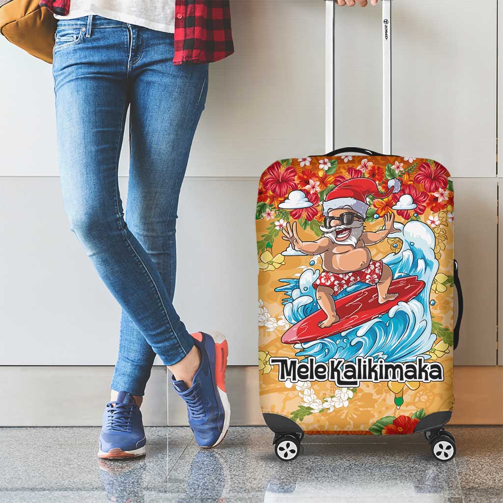 Hawaii Mele Kalikimaka Luggage Cover Funny Santa Claus Surfing on Tropical Plants LT03 - Polynesian Pride